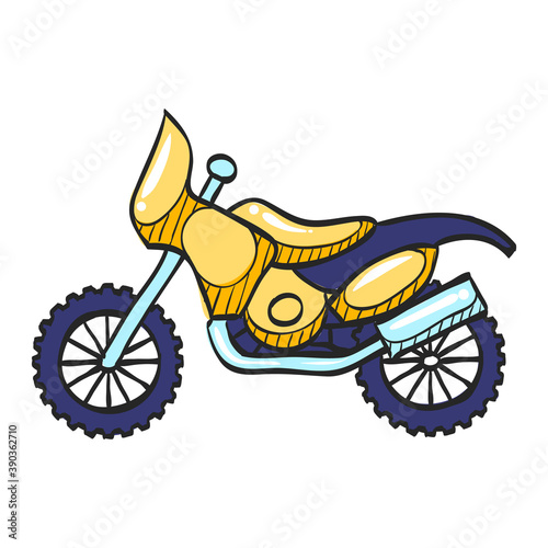 Motocross icon in color drawing. Rally offroad desert extreme sport outdoor