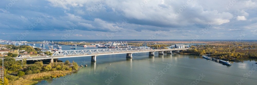 Road and railroad bridge over Don river among industrial zone