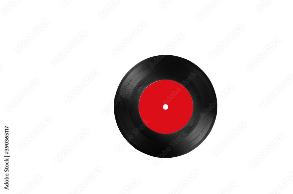 Fototapeta premium single old vinil record with red blank label isolated on white background