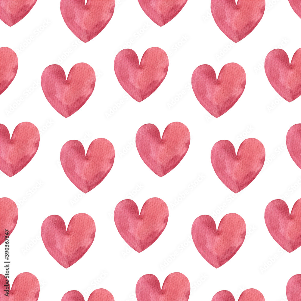 Seamless pattern with watercolor hearts. Festive background. Valentine's Day. Love. For gift wrapping, postcards, wallpaper, textiles.