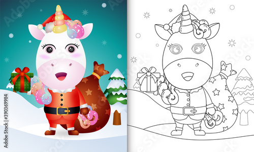 coloring book with a cute unicorn using santa clause costume © riko_design