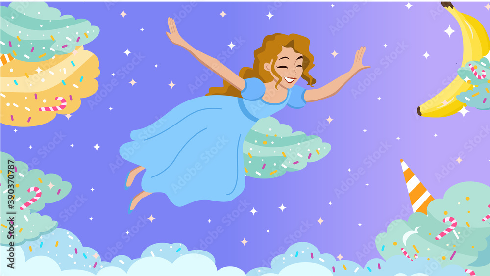 fairy princess with magic wand, illustration a girl in a magical land flies through the sky fairy princess with magic wand, illustration a girl in a magical land flies through the sky