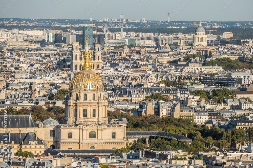 aerial view of the golden dome of the Invalides in Paris