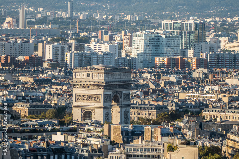aerial view of the Arch of Triumph from the Tour Eiffel in Paris