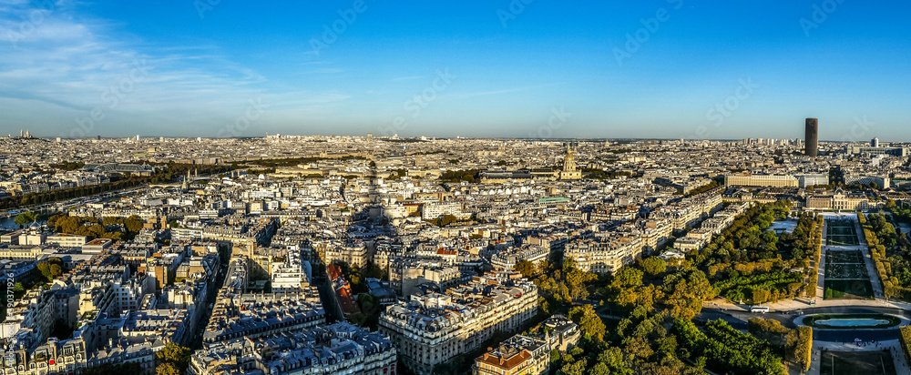 Ultra wide aerial view of Paris from the Tour Eiffel