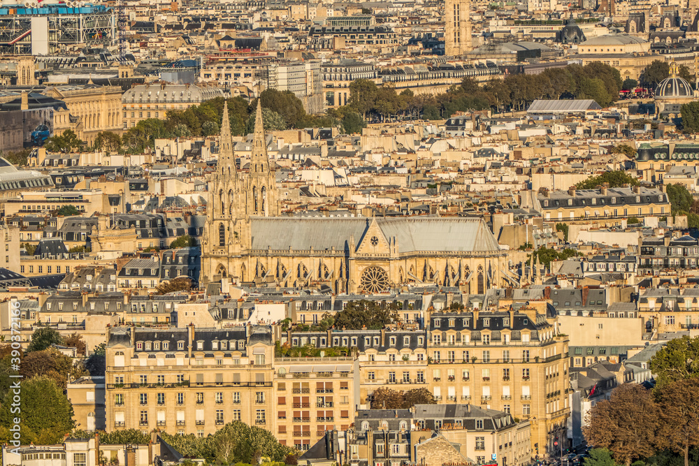 aerial view of Paris with a beautiful church from the top of the Tour Eiffel