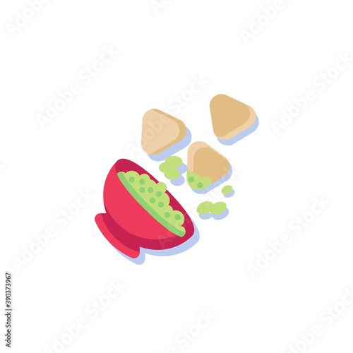 Nachos chips and sauce flat icon, vector sign, tortilla chips and nacho dip colorful pictogram isolated on white. Symbol, logo illustration. Flat style design