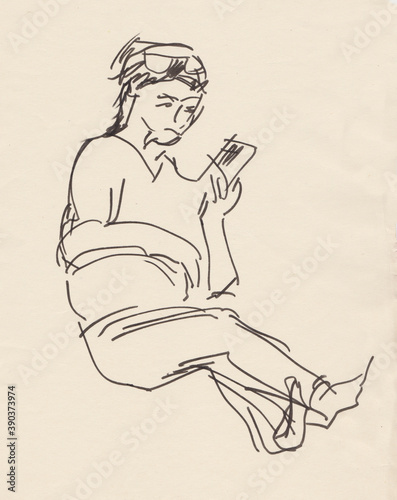 instant sketch, woman playing ipot photo