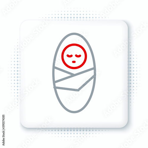 Line Newborn baby infant swaddled or swaddling icon isolated on white background. Baby kid child wrapped in blanket clothes. Colorful outline concept. Vector.