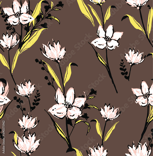 Lily and Blossom Florals Seamless Vector Pattern Minimal Trendy Design Stylish Fashion Colors Perfect for Fabric Print Wrapping Paper Wall Paper