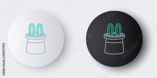 Line Magician hat and rabbit ears icon isolated on grey background. Magic trick. Mystery entertainment concept. Colorful outline concept. Vector.