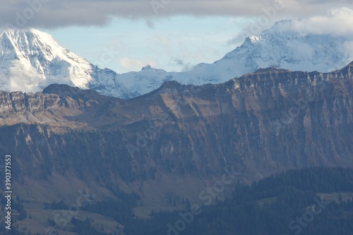 Top of Europe Jungfraujoch behind scenic mountain range