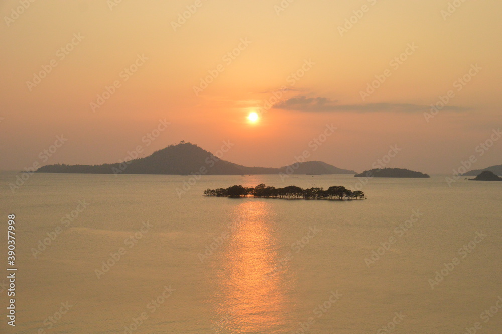 Sunset over thebeaches and islands of Southern Myanmar / Burma in Southeast asia