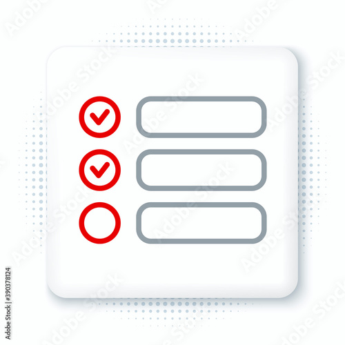 Line Task list icon isolated on white background. Control list symbol. Survey poll or questionnaire feedback form. Colorful outline concept. Vector.