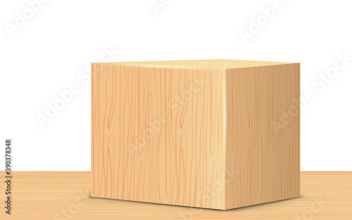 3d wooden square box on the wooden table