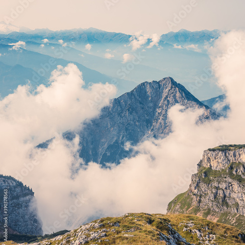 landscape with clouds and sun in the austrian alps during autum Region Achensee Rofan mountains  © Christoph