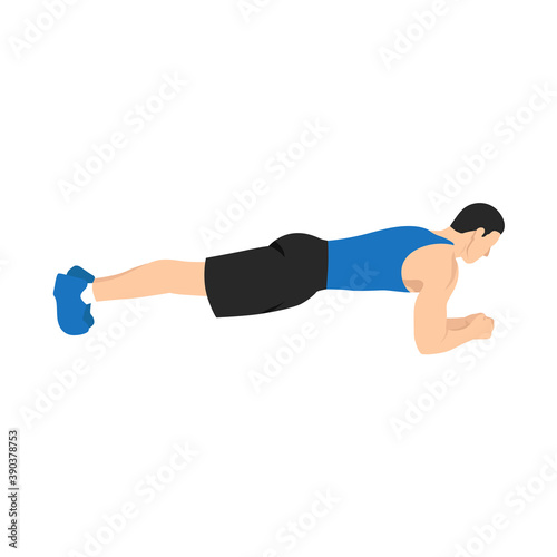 Man doing plank. abdominals exercise flat vector illustration isolated on white background