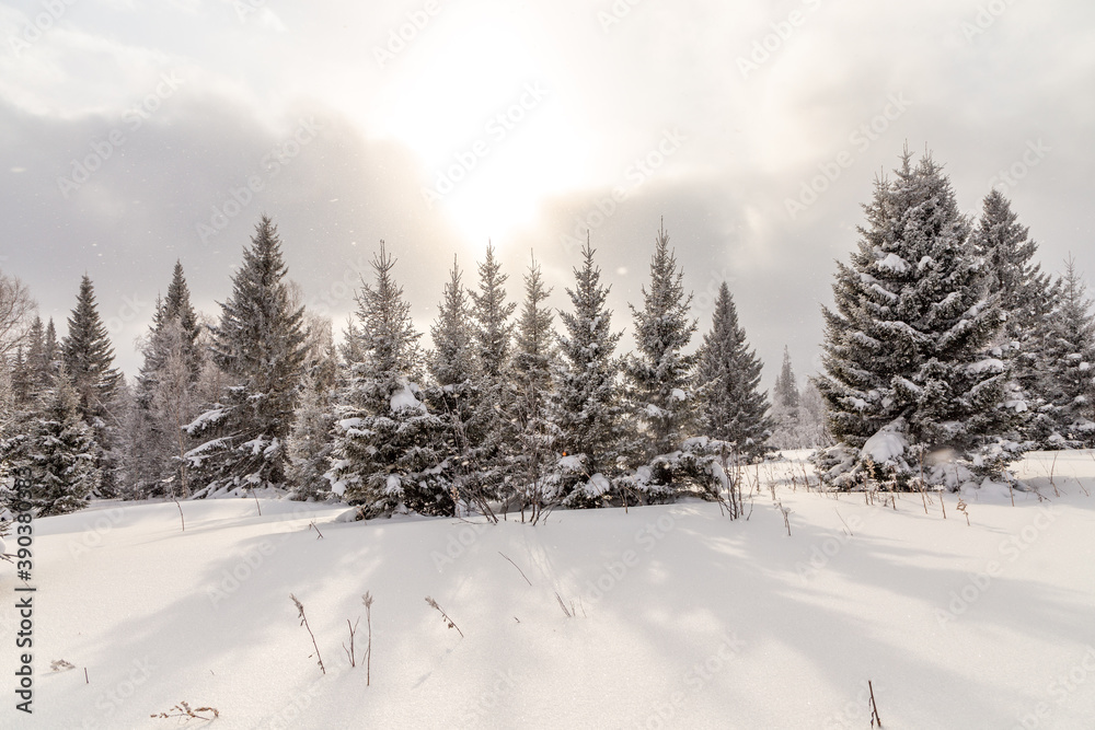 Winter landscape. Zyuratkul national Park, Chelyabinsk region, South Ural, Russia.