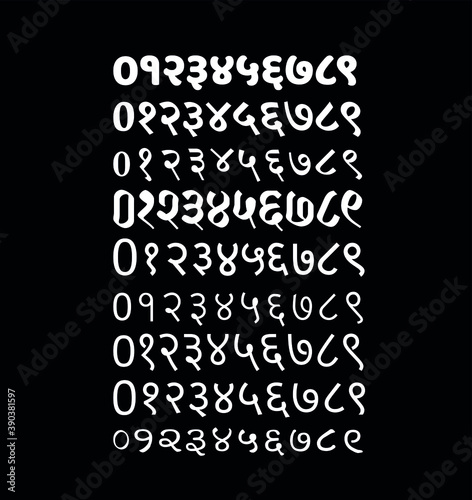 0 to 9 Devanagari digits in nine different font. Hindi digits. 