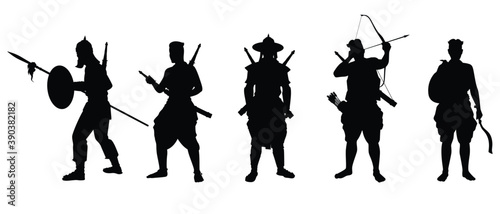 Siam warrior troops silhouette vector on white