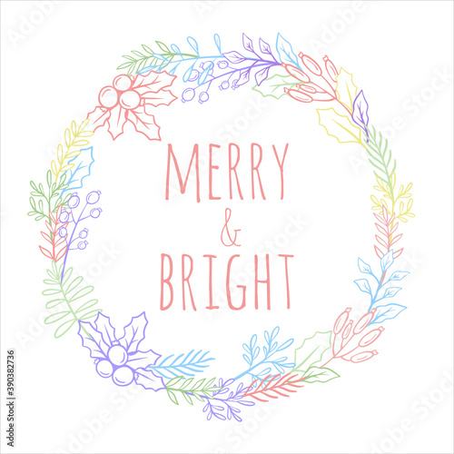 colorful vector decorative christmas wreath background template with plants or floral petals. christmas festive texture greetings card. winter holiday background. © Truncus