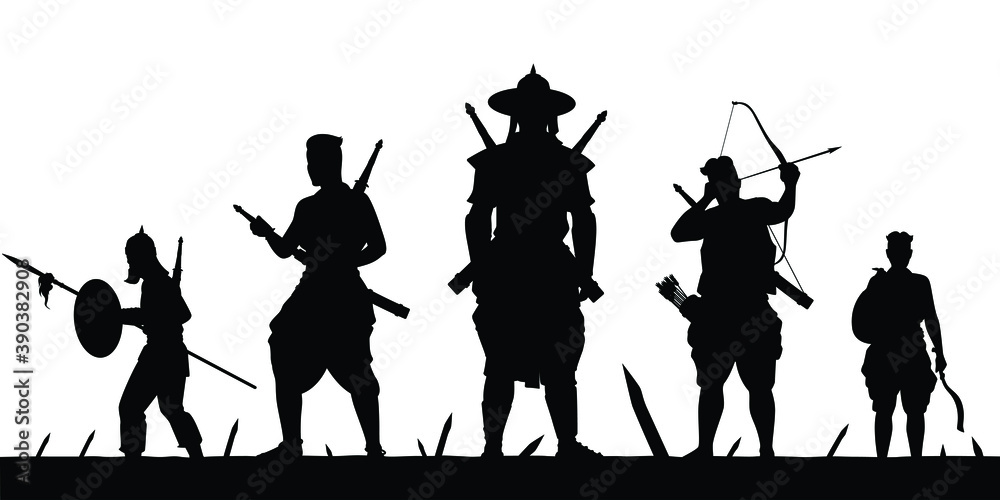 Siam warrior troops silhouette vector on white Stock Vector | Adobe Stock