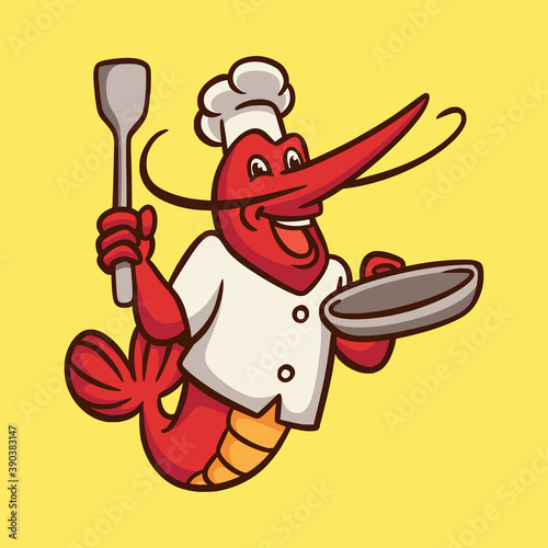 cartoon animal design shrimp chef cute mascot logo
