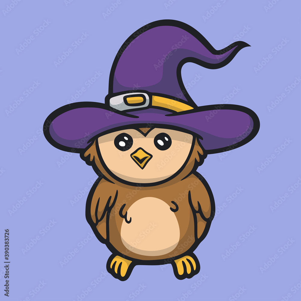 cartoon animal design an owl wearing a witch's hat cute mascot logo cartoon animal design an owl wearing a witch's hat cute mascot logo