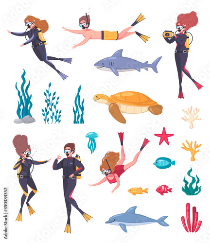 Diving Snorkeling Icon Set