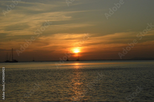 Sunset over the beaches on the untouced paradise island of Ko Phayam in the Andaman Sea, Thailand