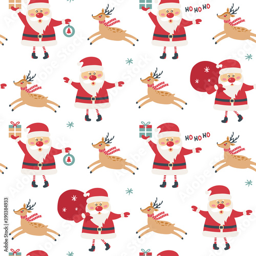 Seamless Christmas pattern on white background with santa claus. Vector