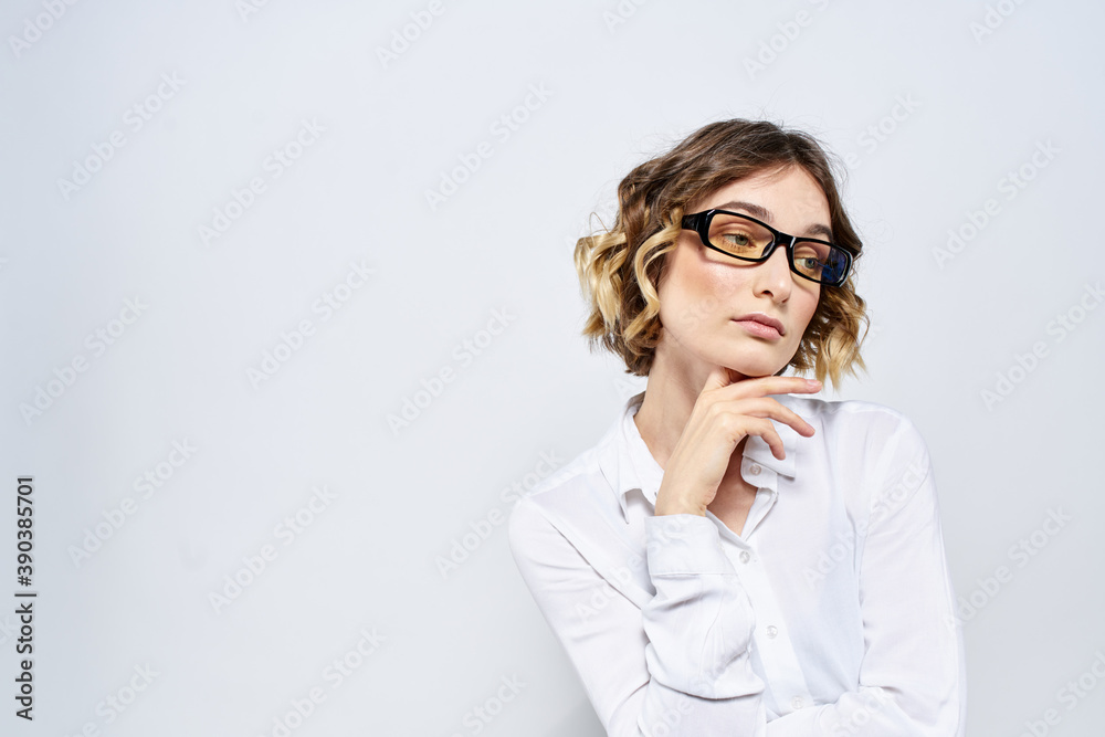 Woman business finance glasses work office light background portrait model Woman business finance glasses work office light background portrait model