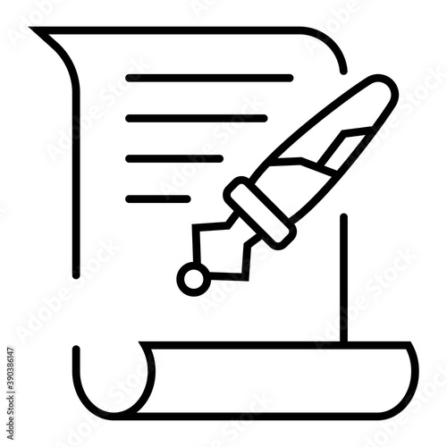 Pen signing a contract line art icon for business
