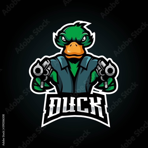 Duck put a gun mascot logo design illustration vector