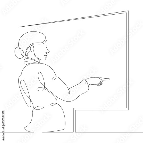 Scientist professor teacher stands writes on the student board