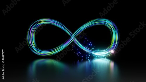 Light emitting lemniscate loop, colorful symbol of infinity and eternity. 3D render / rendering