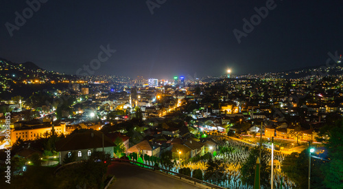 Night panoramic view of Sarajevo city. Bosnia and Herzegovina