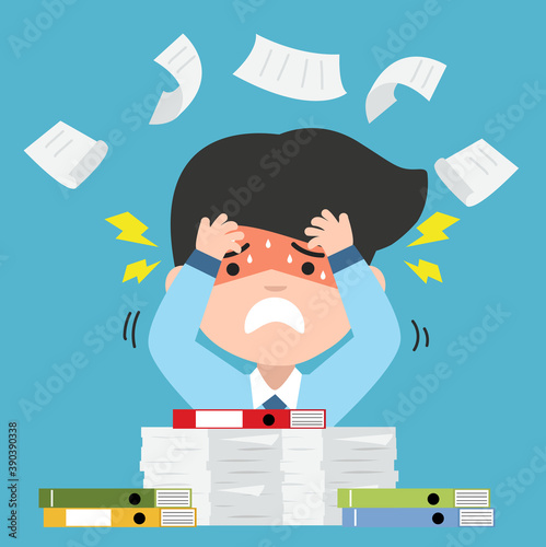 businessman with pile of paper a lot of documents