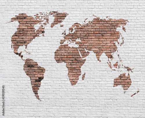 Brick map of the world on brick wall background