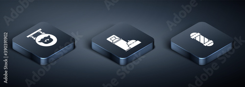 Set Isometric Barbershop, Classic Barber shop pole and Shaving gel foam icon. Vector.