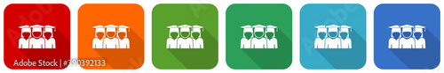 Education, educate, graduate, group of students icon set, flat design vector illustration in 6 colors options for webdesign and mobile applications