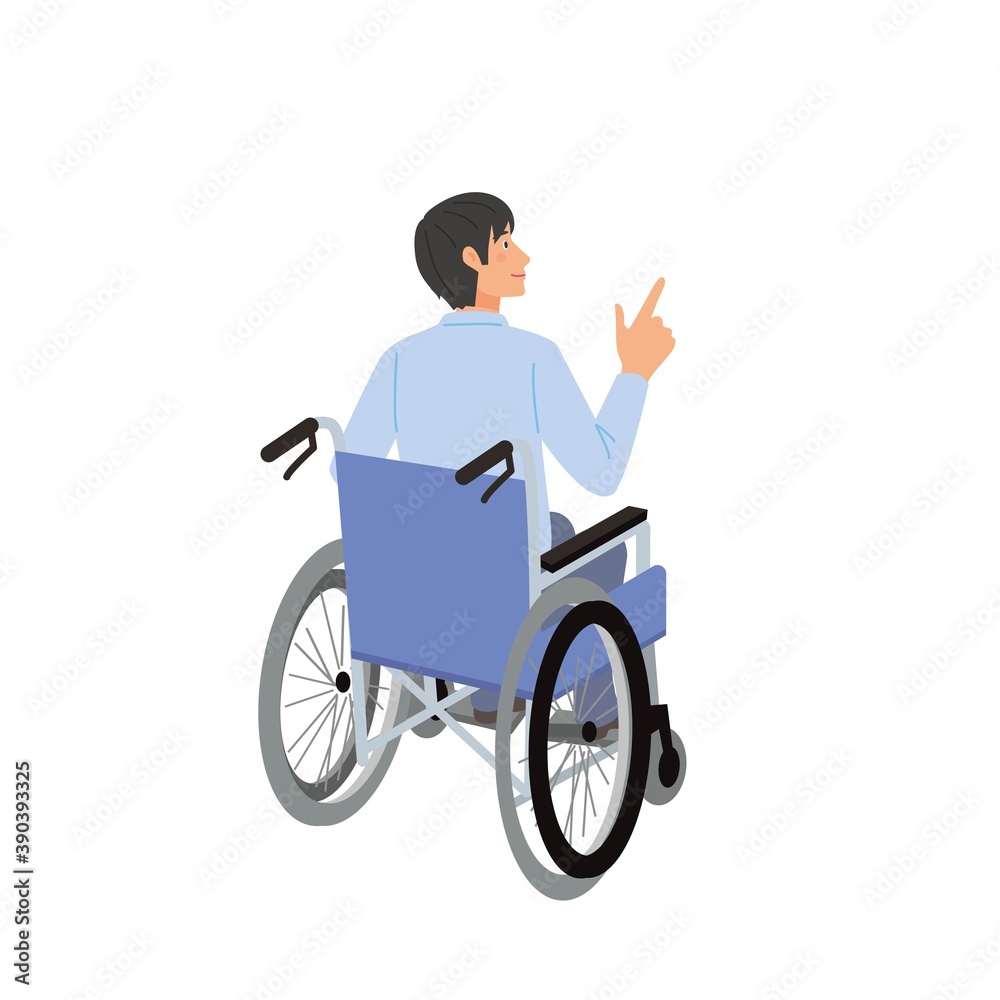 Vecteur Stock 車椅子の男性 後ろ向き 背中 指差しポーズのイラスト Adobe Stock