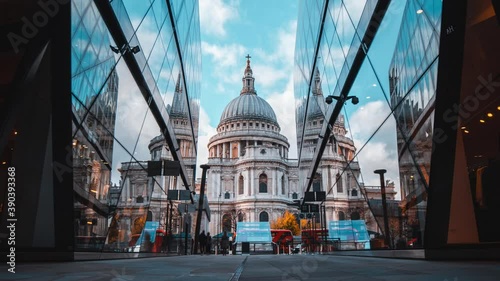 Timelapse of St Pauls cathedral from one new change cloudy reflections covid 19 photo