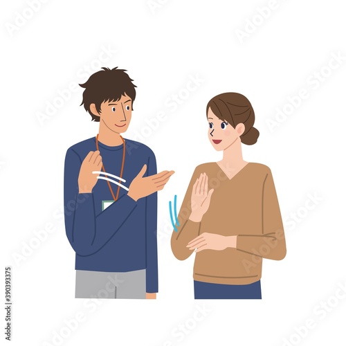 手話をする男女　イラスト　
