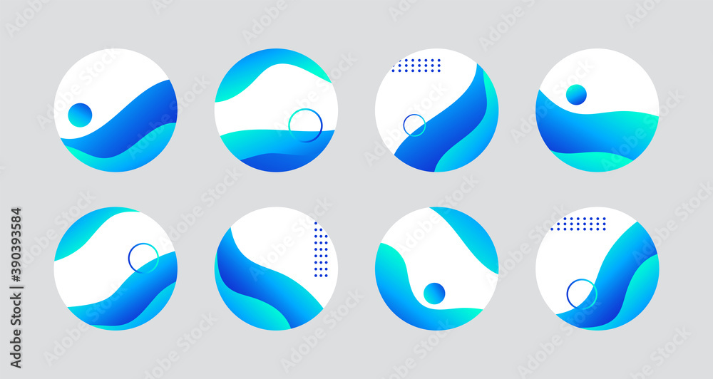 Blue liquid highlight story cover icons for social media. Vector abstract circle icons for instagram highlights Blue liquid highlight story cover icons for social media. Vector abstract circle icons for instagram highlights
