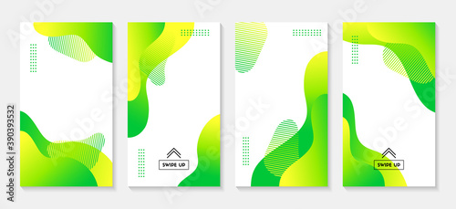 Green liquid stories vector templates. Abstract vertical wavy backgrounds for social media