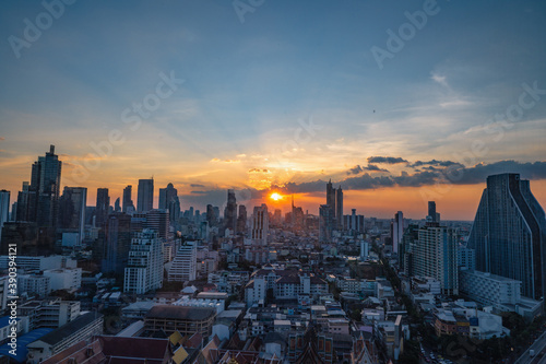 Bangkok/thailand-2/12/2019:Beauitful sunset with Cityscape or Bangkok city Thailand.bangkok capital city of thailand.