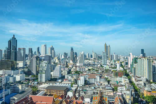 Bangkok/Thailand-2 Dec 2019:Bangkok Cityscape view with beautiful scenery blue sky and cloud in the day time.Bangkok is the capital and most populous city of Thailand.