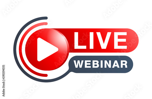 Live webinar 3D button or web element - catchy decorative frame with Play button and text - creative template