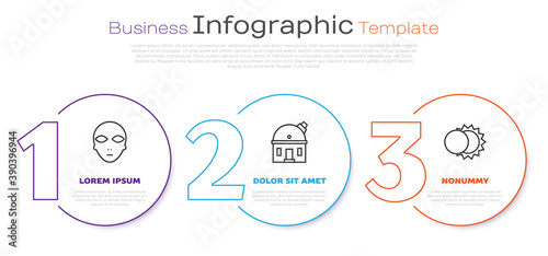 Set line Alien, Astronomical observatory and Eclipse of the sun. Business infographic template. Vector.